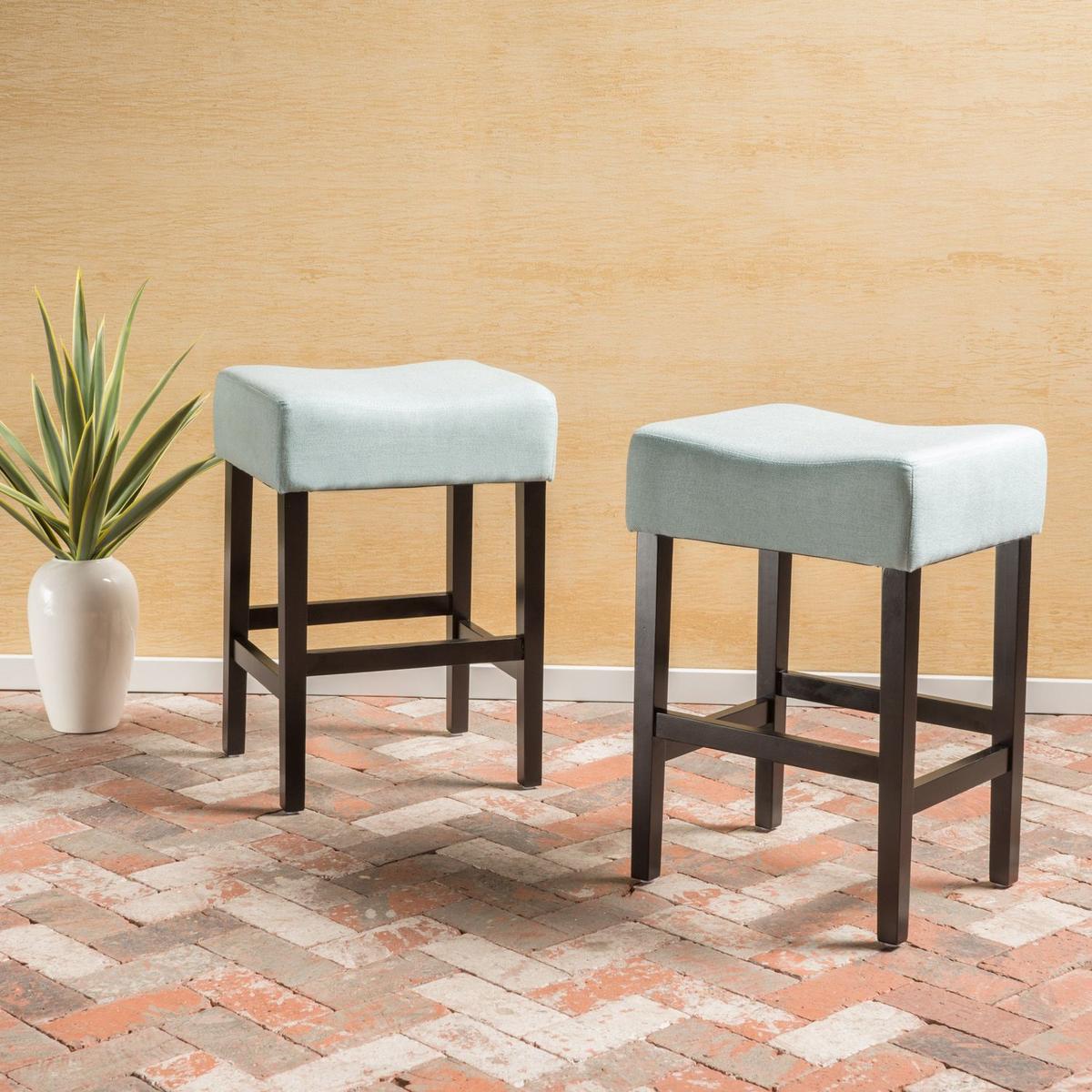 Set of 2, 26.75" Backless Leather Counter Height Barstool, Light Blue