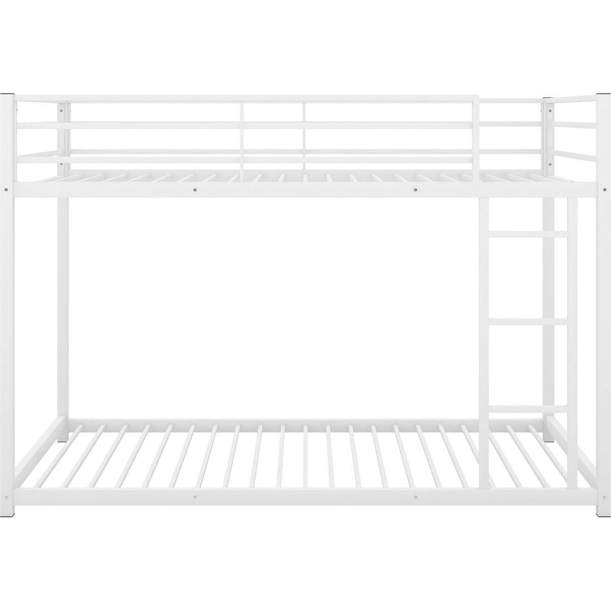 Twin over Twin Metal Bunk Bed, Low Bunk Bed with Ladder,White