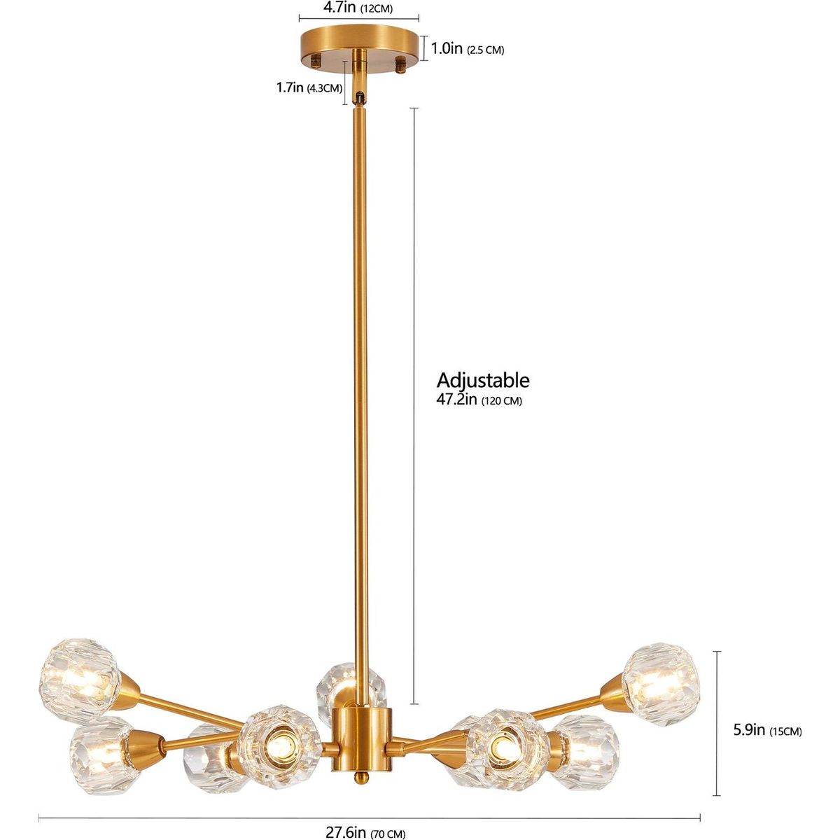 Modern Crystal Chandeliers, 9 Lights Golden Chandelier for Living Room Bedroom, Dining Room Chandelier Over Table, Kitchen Light Fixtures(Bulbs Not Included)