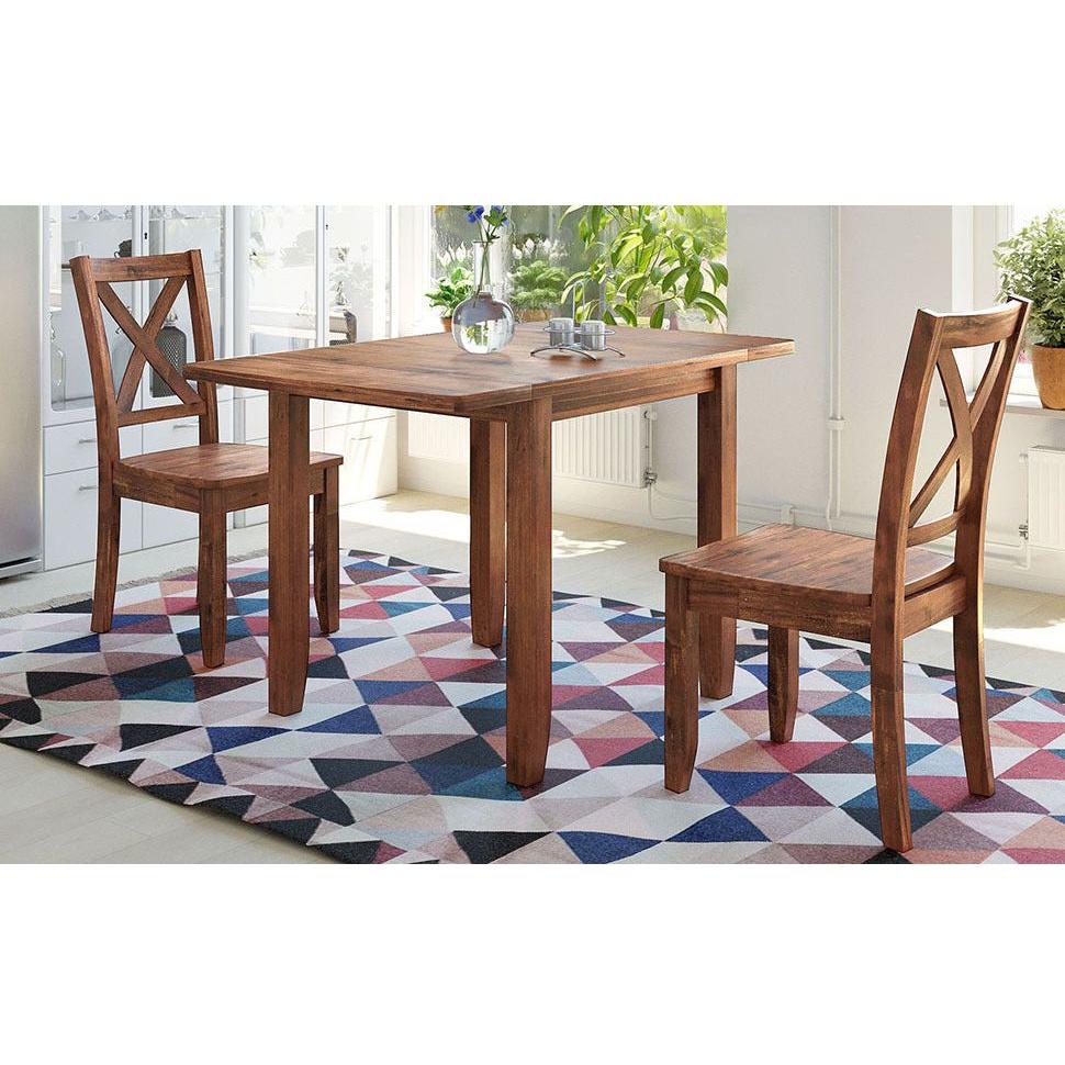 3-Piece Wood Drop Leaf Breakfast Nook Dining Table Set with 2 X-back Chairs for Small Places, Brown
