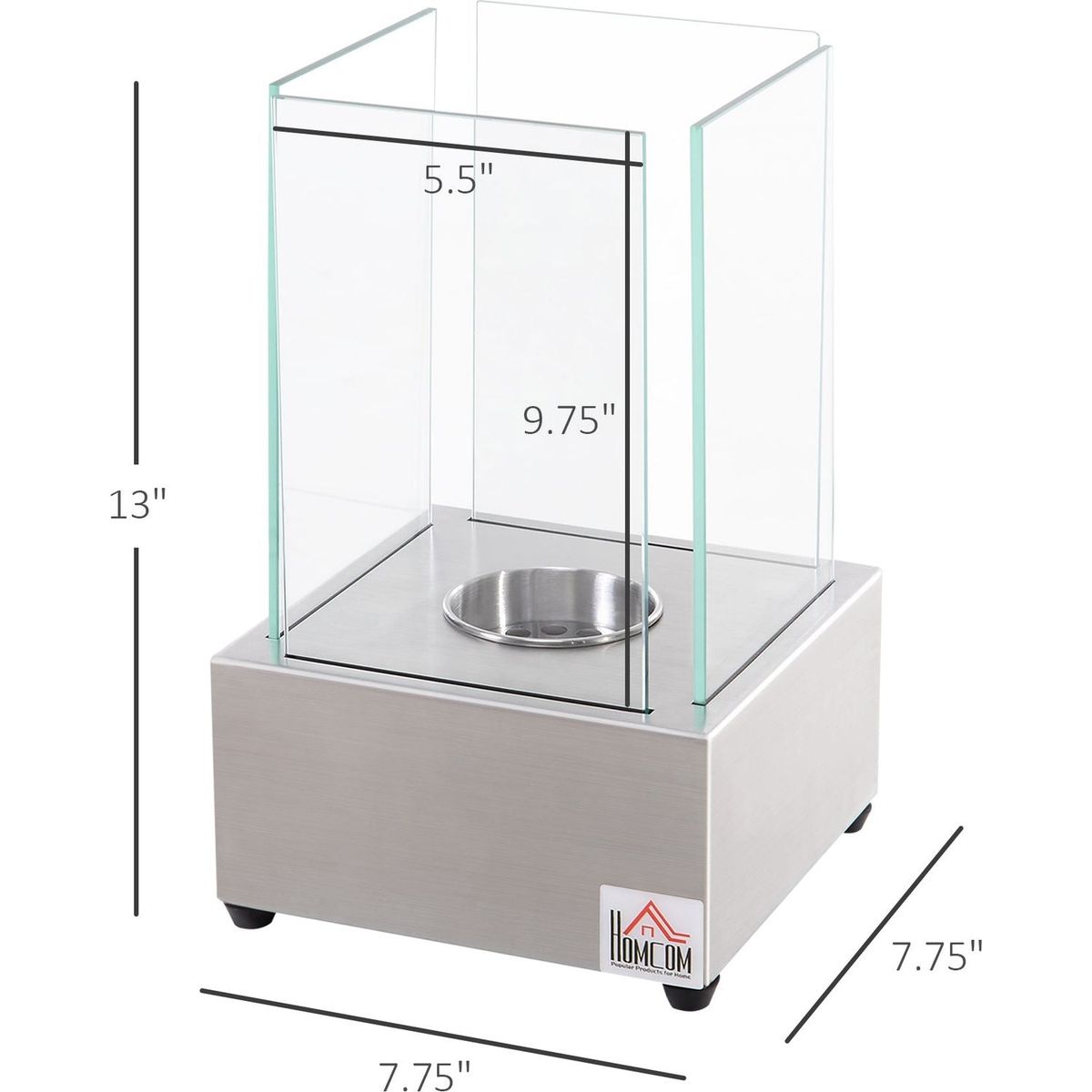 Ethanol Fireplace, 7.75" Tabletop 0.10 Gal Stainless Steel 160 Sq. Ft., Burns up to 2 Hours, Silver