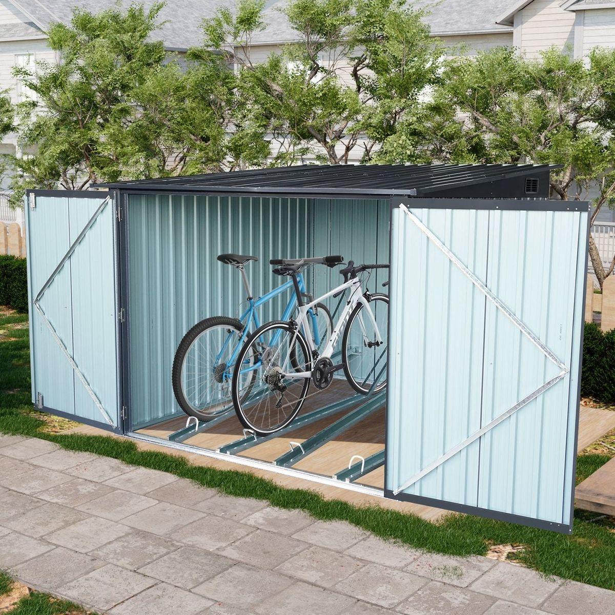 Outdoor Steel Storage Shed For Bicycle with Slope Roof and 4 Bike Tracks, black - Streamdale Furniture