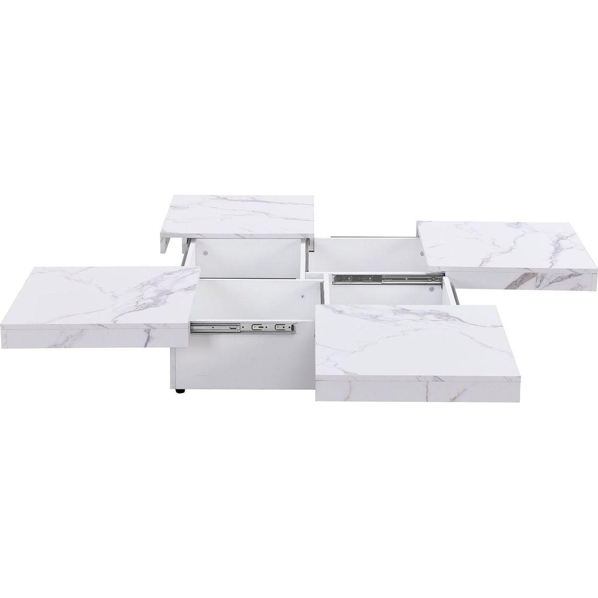 Square Marble Veneer Coffee Table Sliding Top with Storage in White 39.4"