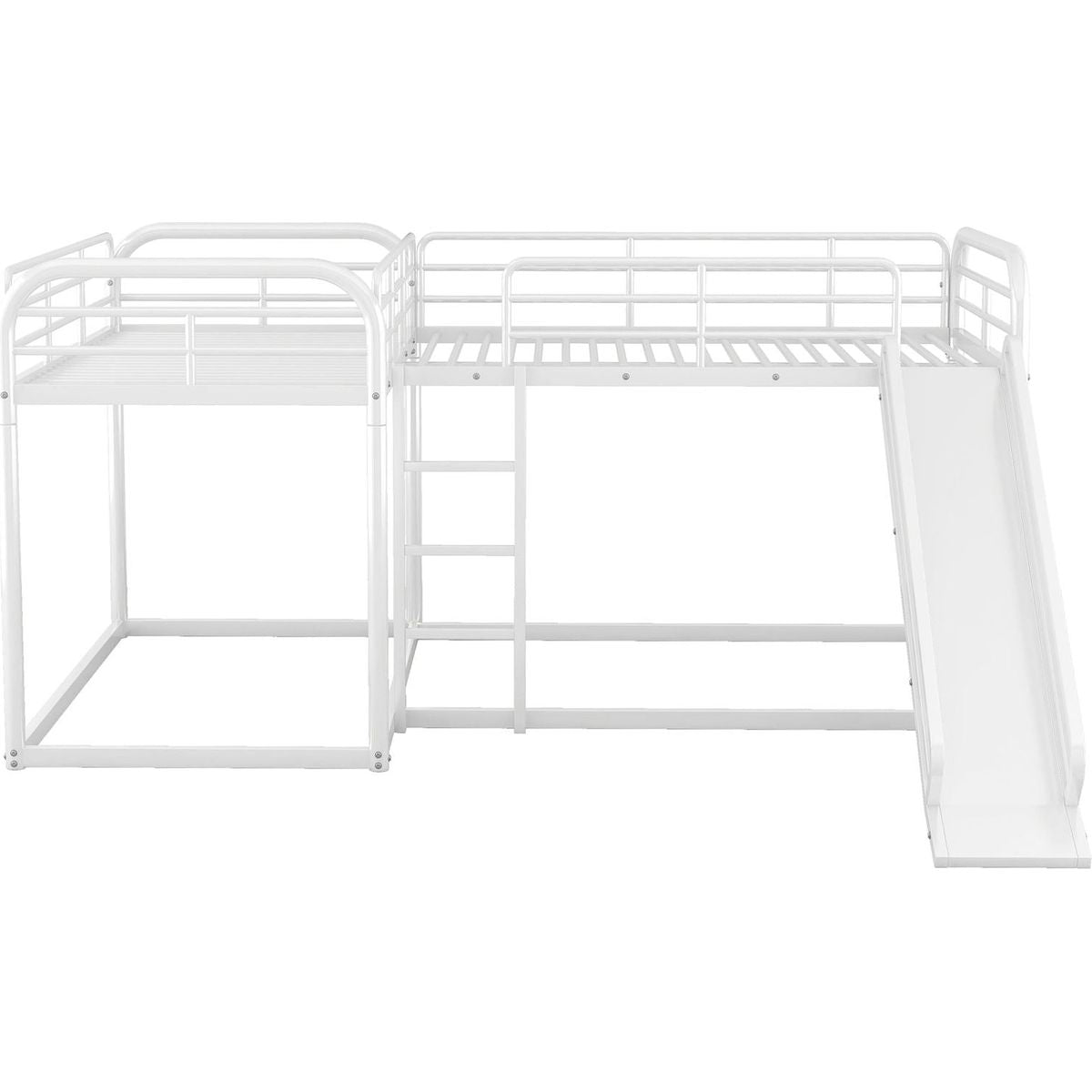 Full and Twin Size L-Shaped Bunk Bed with Slide and Short Ladder, White