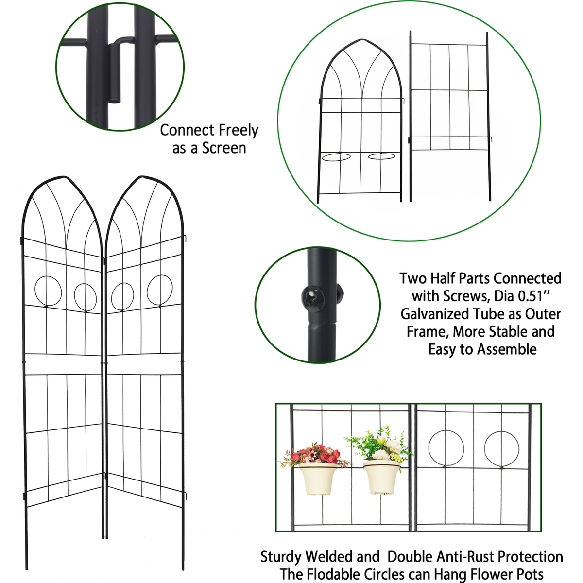 4 Pack Metal Garden Trellis 78.7" x 19.7" Rustproof Trellis for Climbing Plants Outdoor Flower Support Black