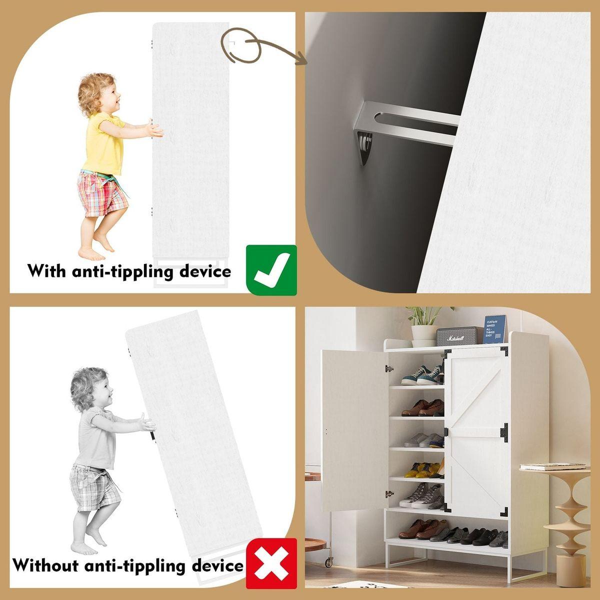 Shoe Cabinet with Doors, 6-Tier Shoe Storage Cabinet with Adjustable Shelves, Wooden Shoes Rack Shoe Storage Organizer for Entryway, Hallway, Closet, Living Room