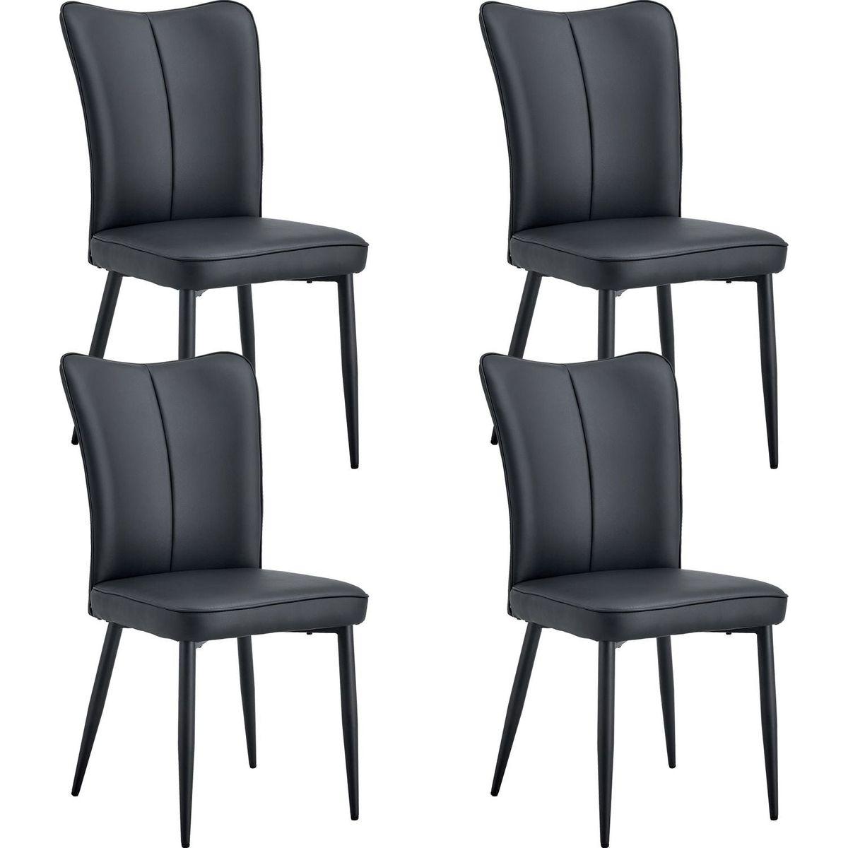 Modern minimalist dining chairs, black PU leather curved backrest and seat cushions, black metal chair legs, suitable for restaurants, bedrooms, and living rooms. A set of four chairs. 008