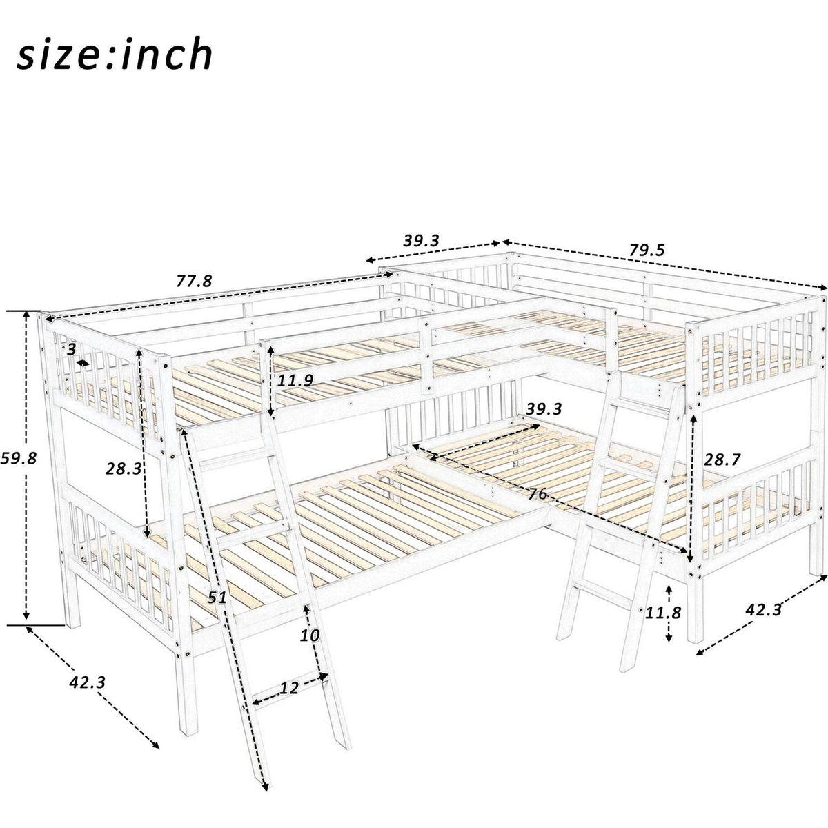 L-Shaped Bunk Bed with Ladder,Twin Size-Gray