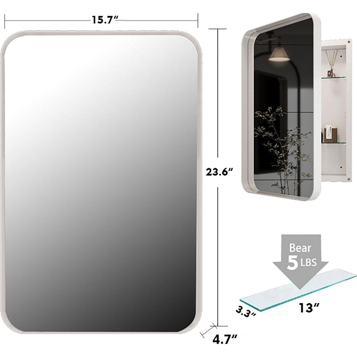16x24 Inch Recessed White Metal Framed Medicine Cabinet with Mirror and Adjustable Shelves Black Wall Mirror with Storage for Bathroom
