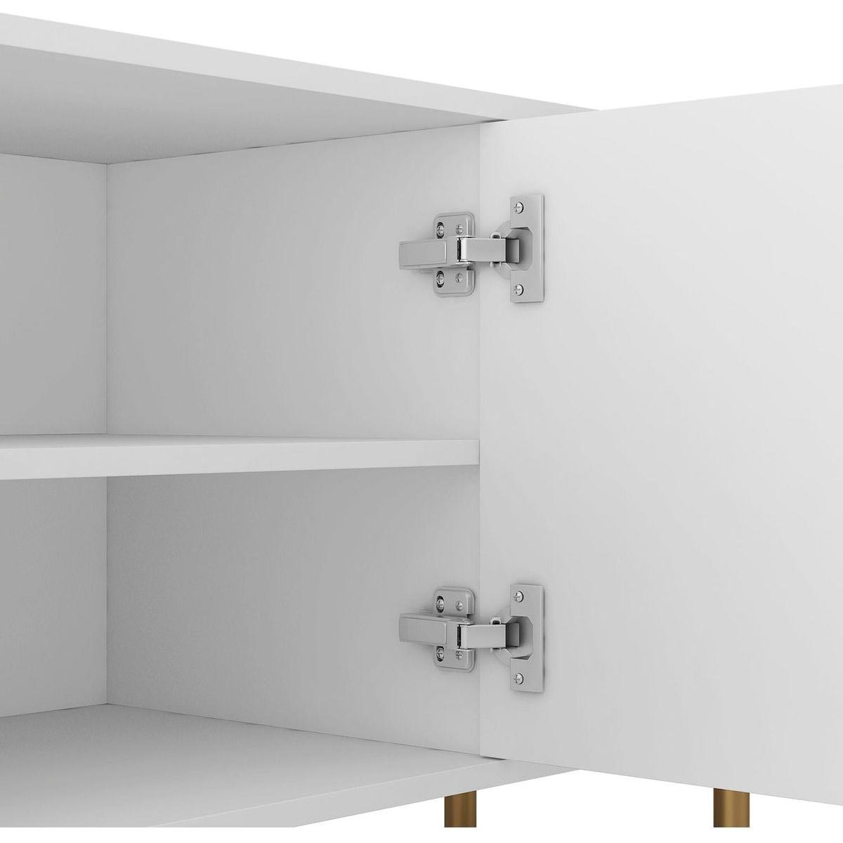 White Modern TV Stand Fluted 68" with Power Outlet, Entertainment Center with Storage Doors, TV Console Media Cabinet, for 55+ Inch TV, Living Room