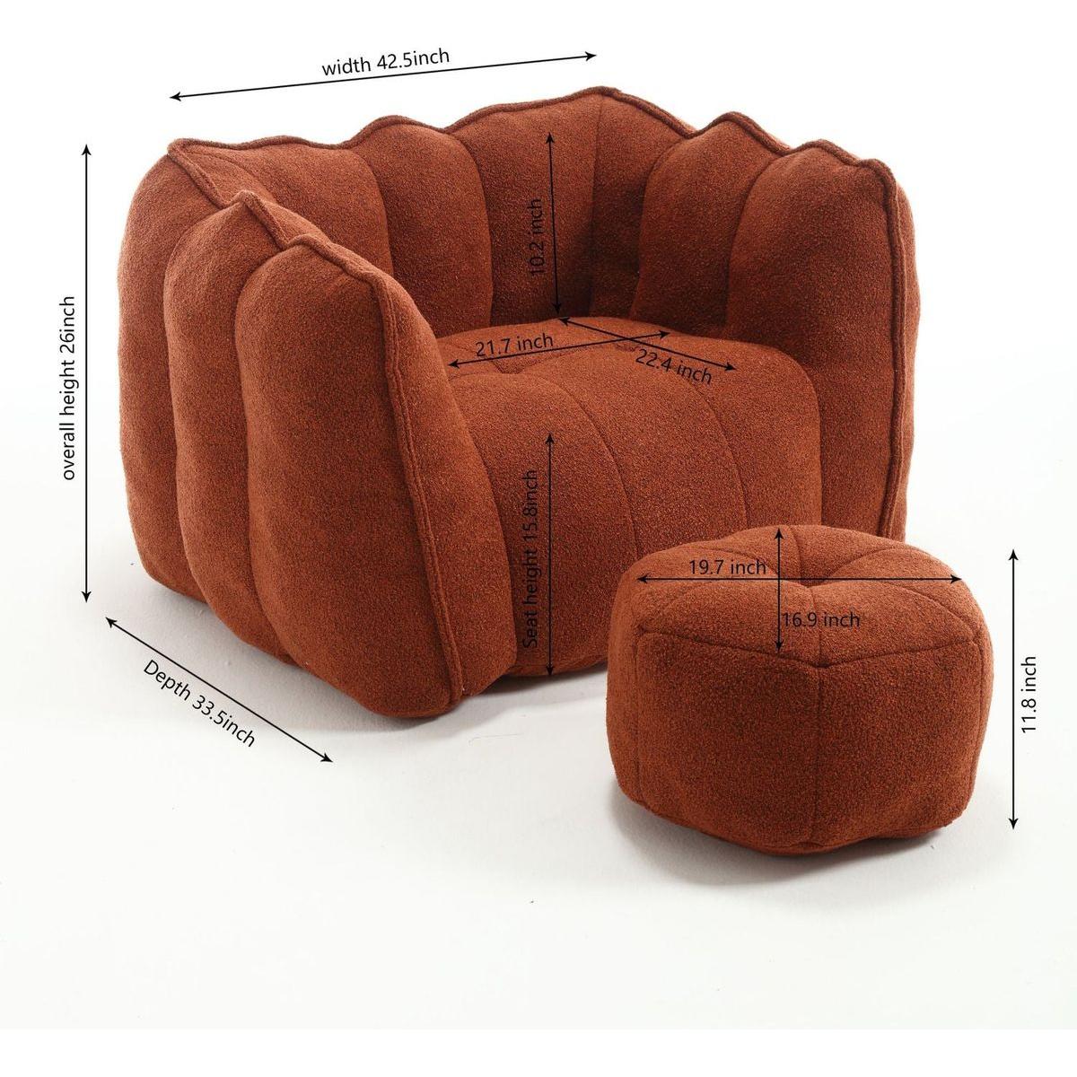 Soft Bean Bag Chair with High Resilient Foam(Chips)for living room and bedroom,Comfortable Square Lazy Sofa with Footstool, Cover for Adults to Gaming, Reading, and Watching TV