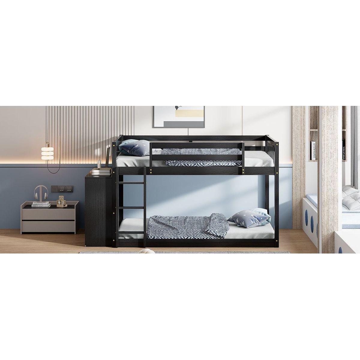 Full over Full Bunk Bed with 4 Drawers and 3 Shelves-Espresso