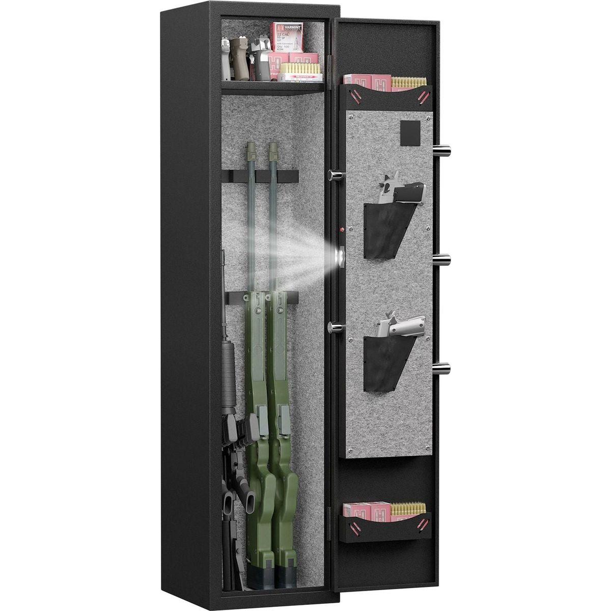 3-4 Gun Safe for Rifles and Pistols,Quick Access Password Gun Safe,High Security Metal Rifle Safe Locker with Removable Shelf and 2 Adjustable Gun Slots