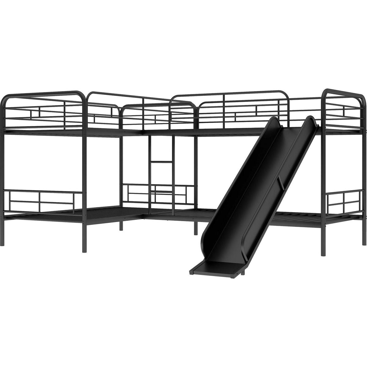 Twin Size L-Shaped Bunk Bed with Slide and Ladder, Black