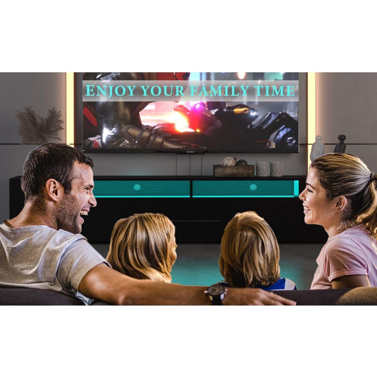 TV Console with Storage Cabinets, Remote, APP Control Long LED TV Stand, Full RGB Color Selection, 31 Modes Changing Lights Modern Entertainment Center with Power Cord (Black, for 80 inches)