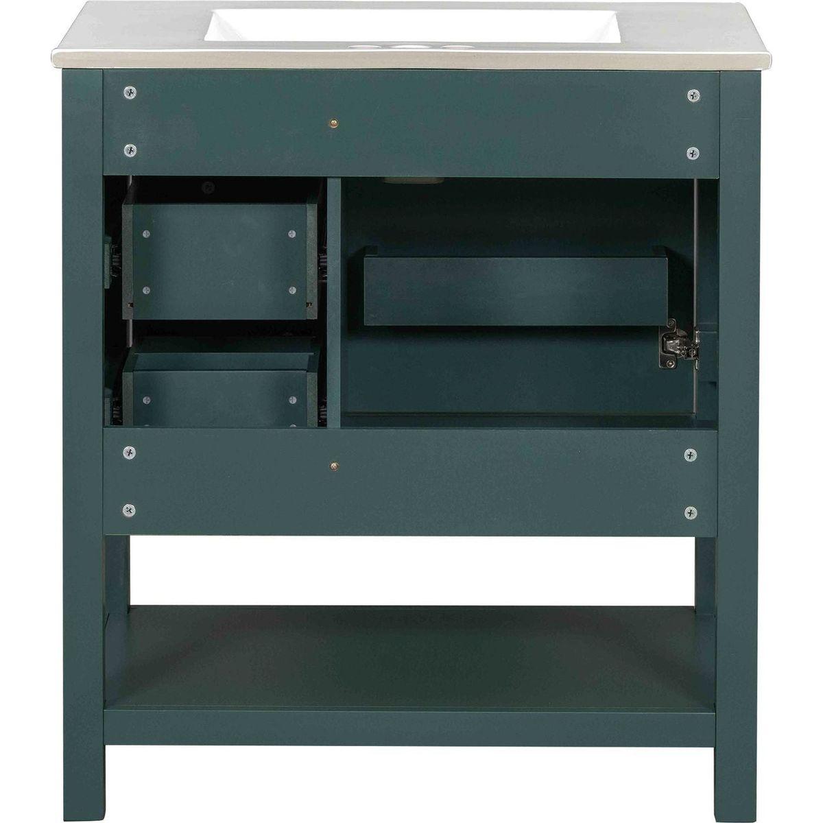 30inch Transitional Style Bathroom Vanity Cabinet Combo with Ceramic Sink