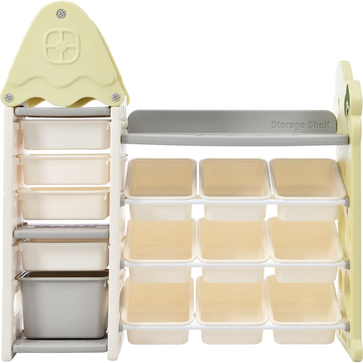 Kids Toy Storage Organizer with 14 Bins, Multi-functional Nursery Organizer Kids Furniture Set Toy Storage Cabinet Unit with HDPE Shelf and Bins for Playroom, Bedroom, Living Room