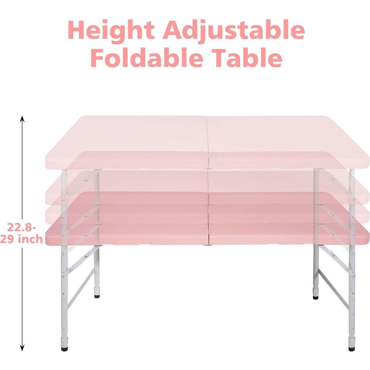 4ft Pink Portable Folding Table Indoor&Outdoor Maximum Weight 135KG Foldable Table for Camping