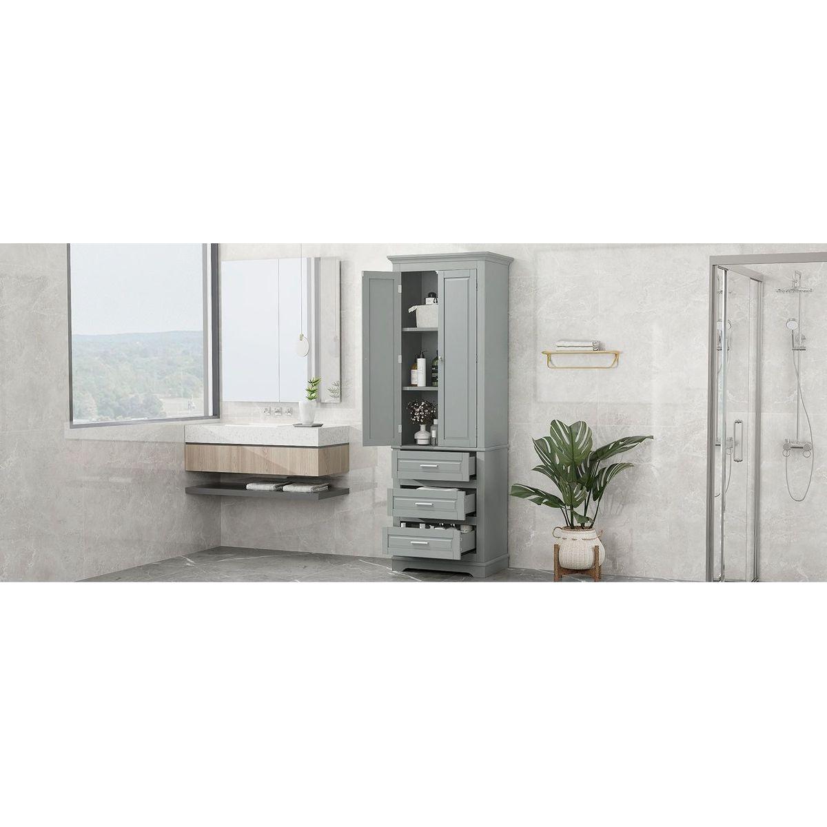 Tall Storage Cabinet with Three Drawers for Bathroom/Office, Grey
