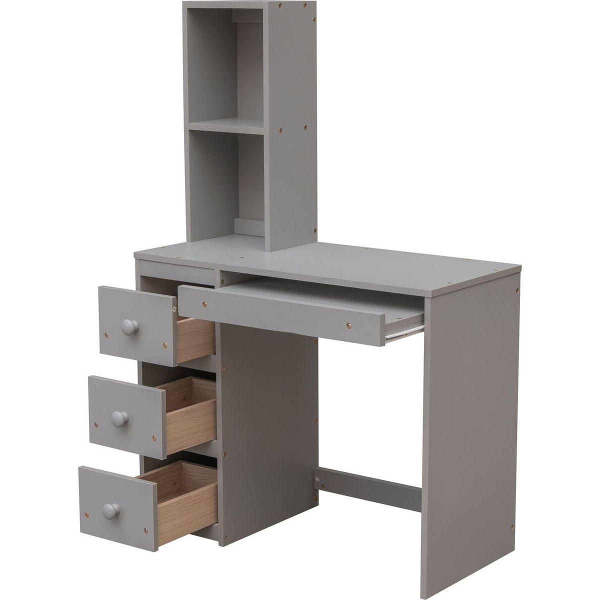 Twin Size Loft Bed with a Stand-alone Bed, Storage Staircase, Desk, Shelves and Drawers, Gray