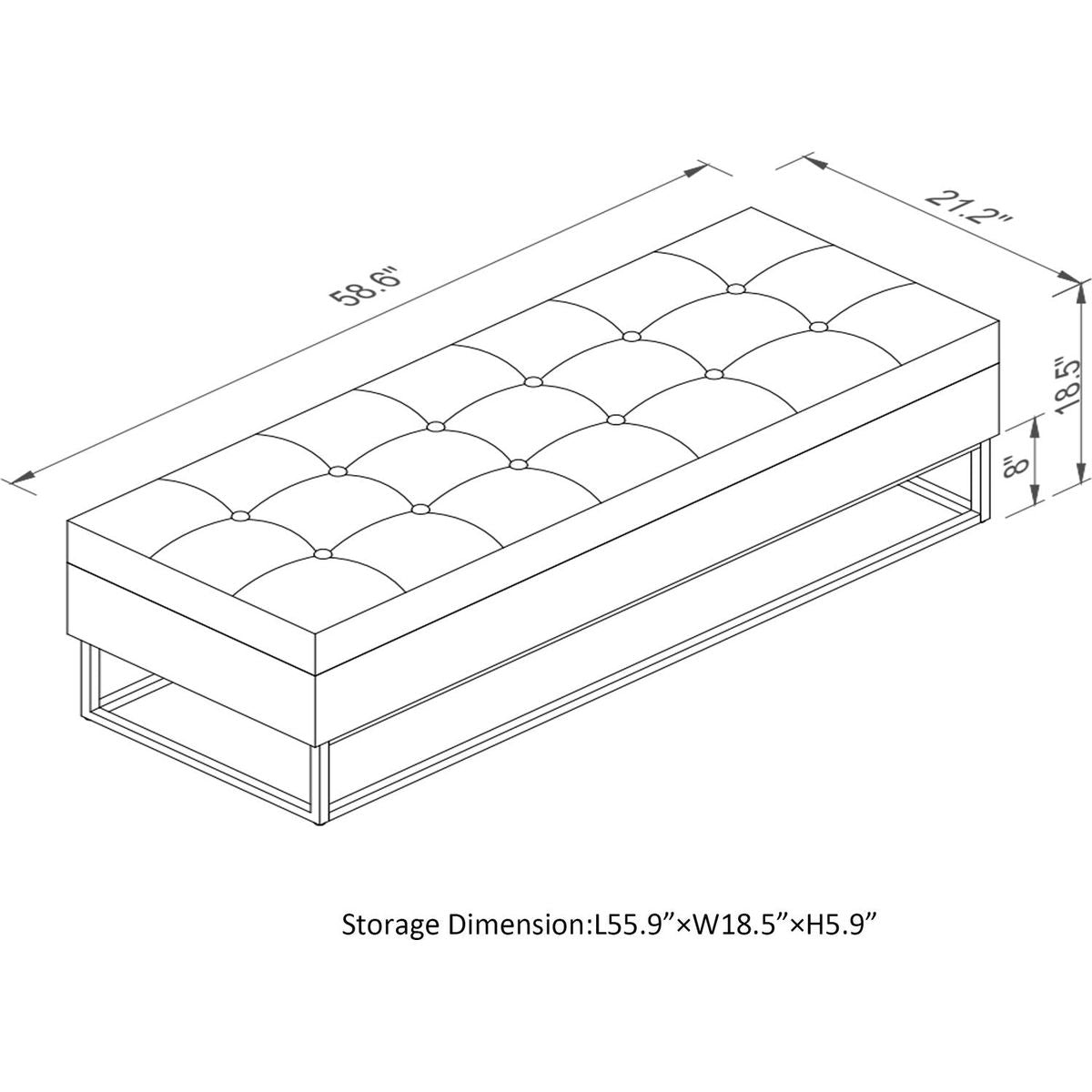 58.6" Bed Bench Metal Base with Storage Grey Velvet