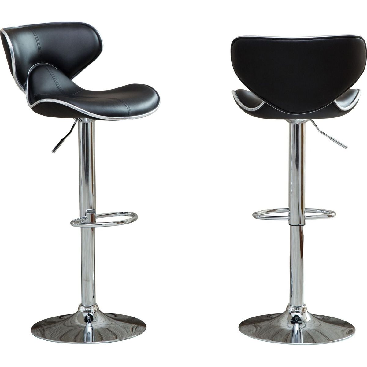 Masaccio Upholstery Airlift Adjustable Swivel Barstool with Chrome Base, Set of 2, Black