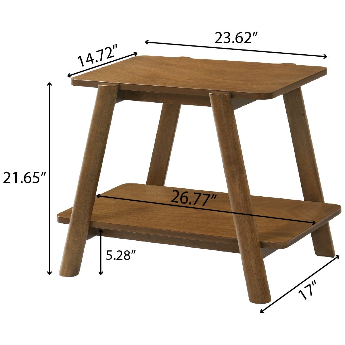 Metz Mid-Century Modern Wood Shelf End Table, Walnut Finish