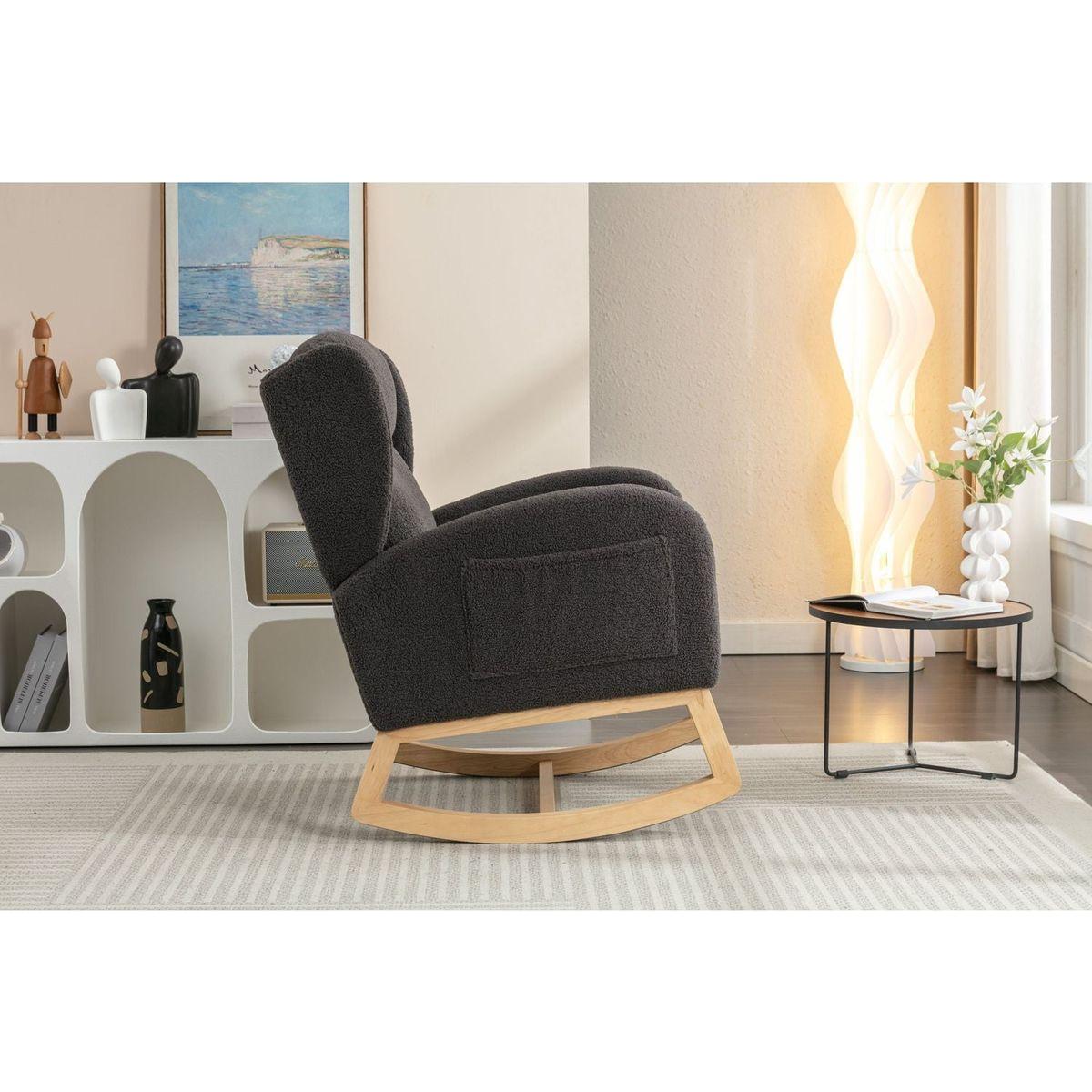 Teddy Fabric Rocking Chair With Packet Wood Legs,Dark Gray