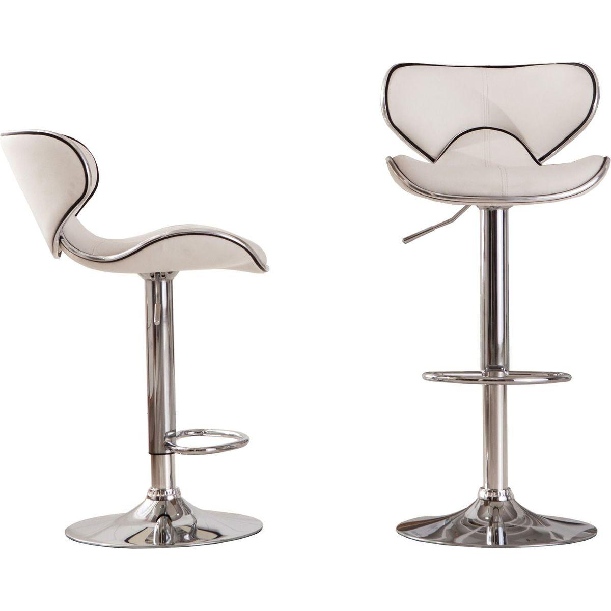Masaccio Upholstery Airlift Adjustable Swivel Barstool with Chrome Base, Set of 2, White