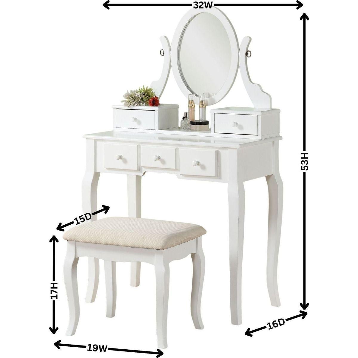 Ashley Wood Make-Up Vanity Table and Stool Set, White