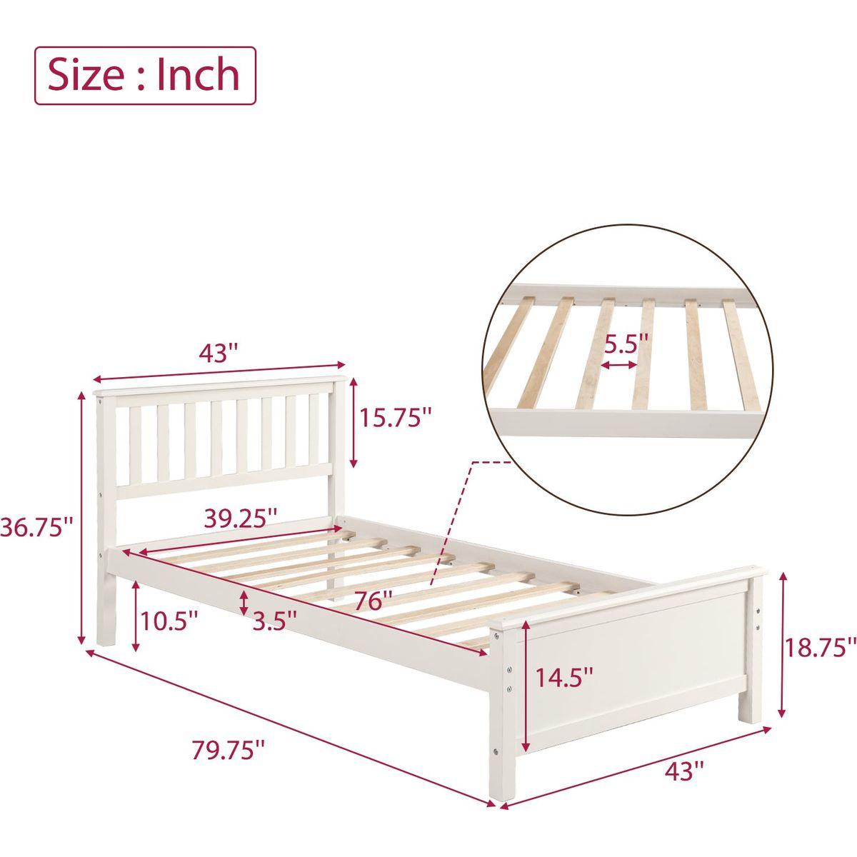 Twin Size Wood Platform Bed with Headboard,Footboard and Wood Slat Support, White