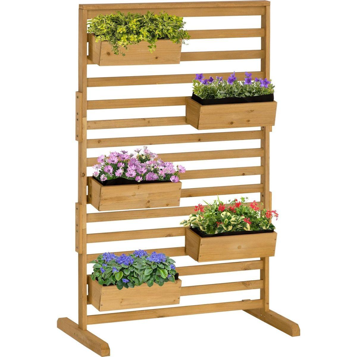 Wooden Plant Trellis Stand with 5 Hanging Planter Boxes, Freestanding Outdoor Plant Stand for Patio, Garden, Balcony, Porch