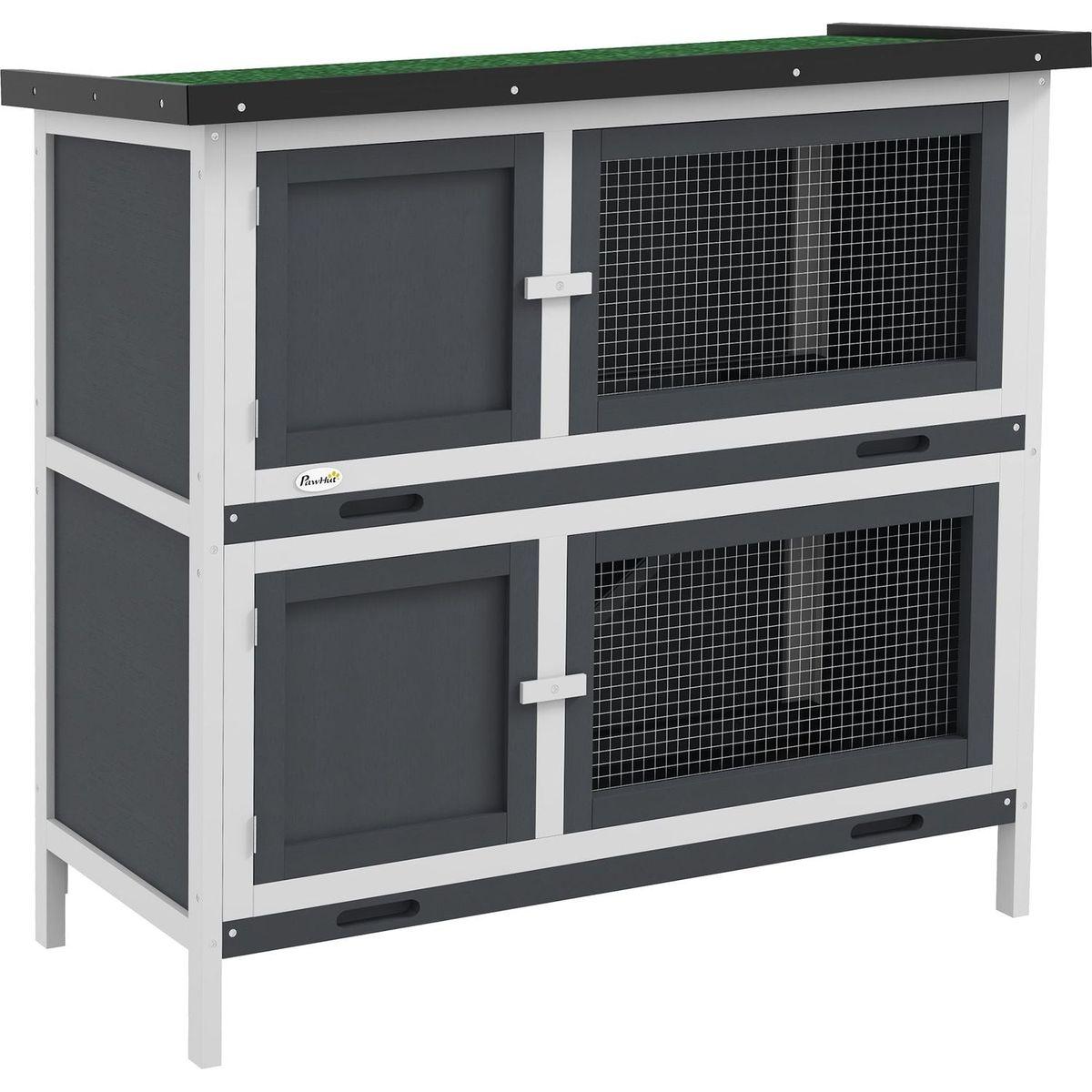 Wooden Bunny Rabbit Hutch, Small Animal Habitat with Ramp, Removable Tray & Weatherproof Roof, Indoor/Outdoor, Gray