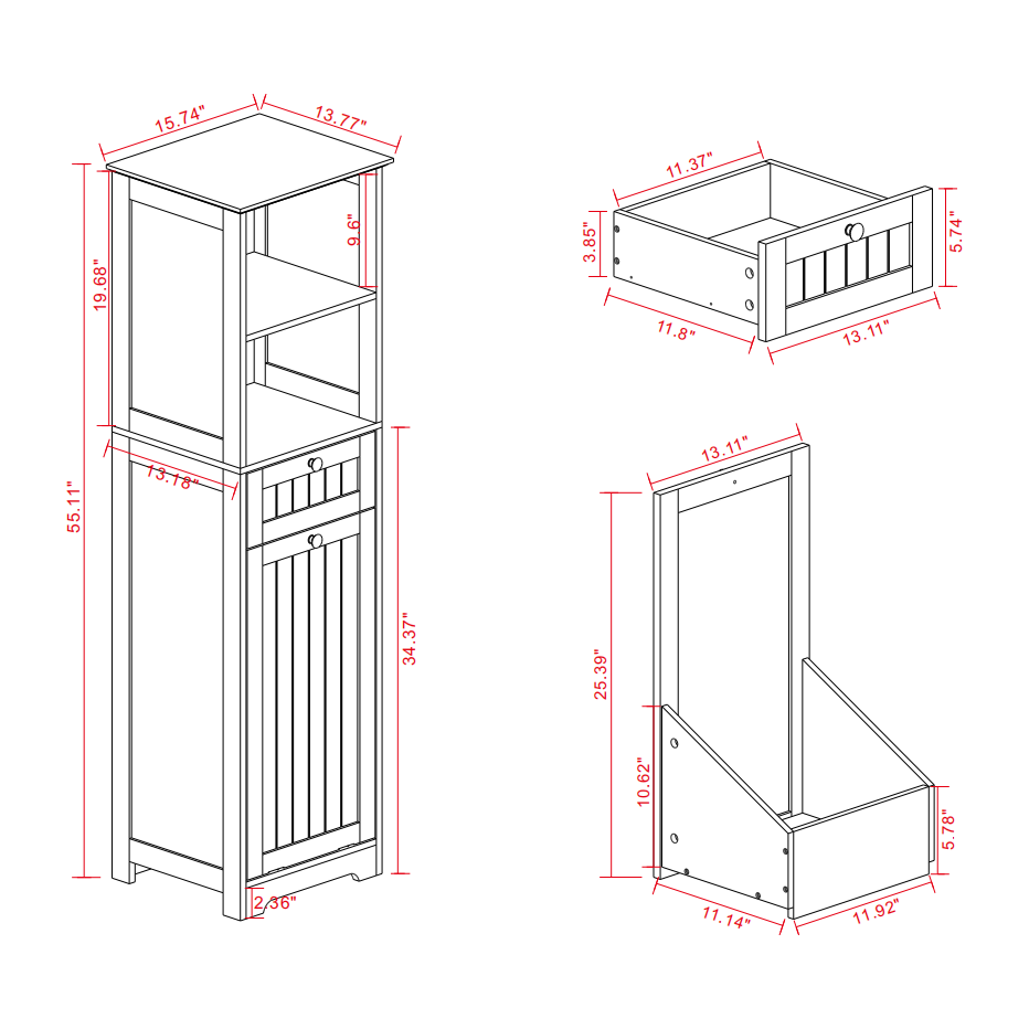 One-Compartment One-Drawer Tilt-Out Laundry Sorter Cabinet - White