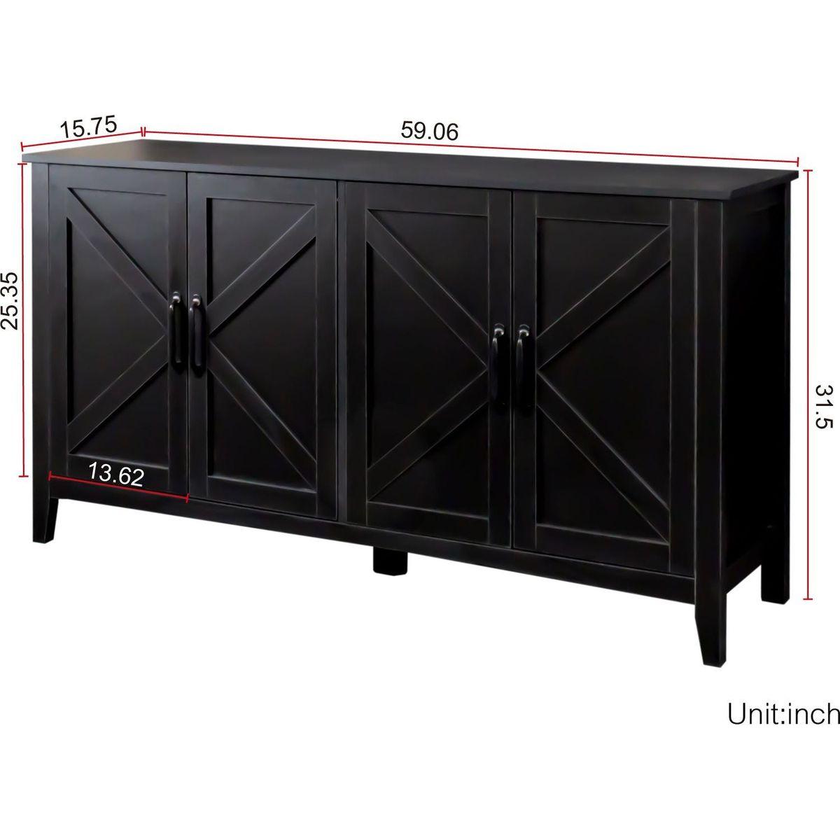 Cabinet with 4 Doors and 4 open shelgves,Freestanding Sideboard Storage Cabinet Entryway Floor Cabinet for Living Room Office Bedroom