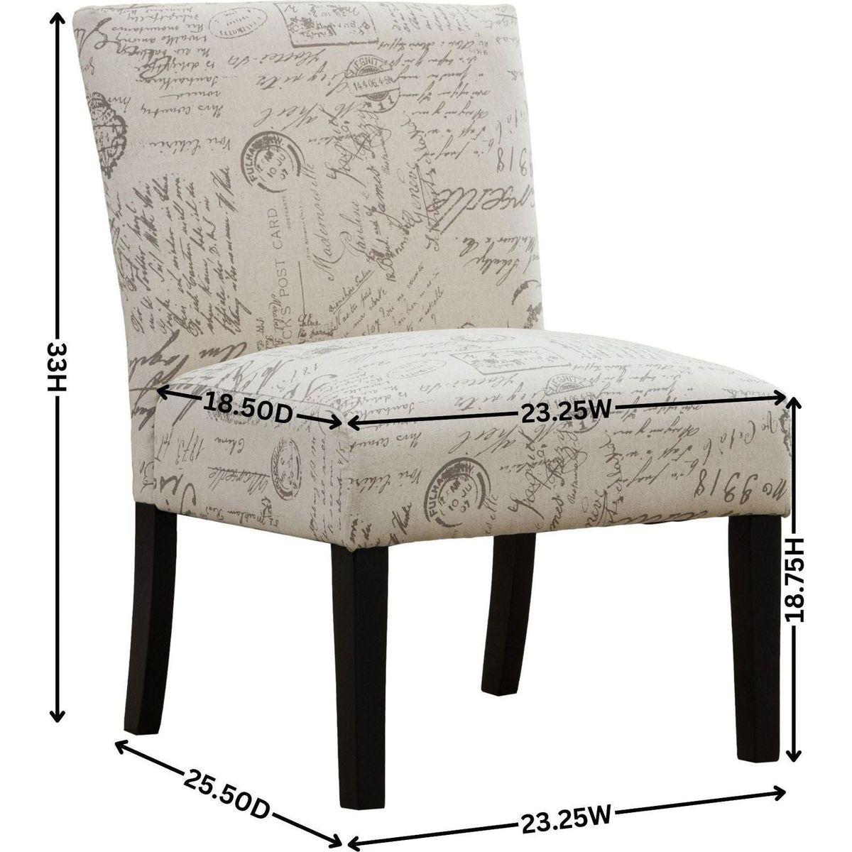Botticelli English Letter Print Fabric Armless Contemporary Accent Chair