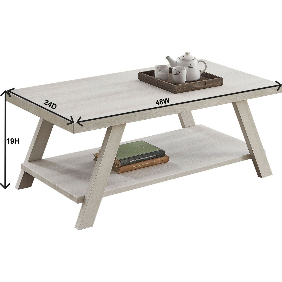 Athens Contemporary Wood Shelf Coffee Table in White Finish