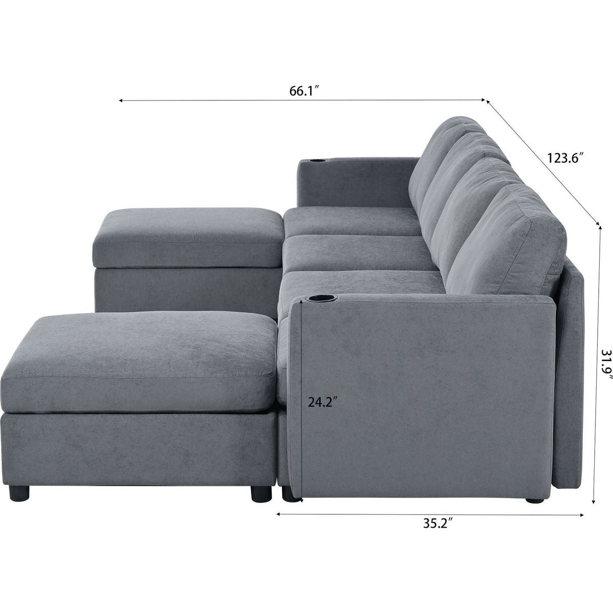 Modern Large Sectional Sofa, U-Shape Modular Sectional Couch with Storage Function,123" Sofa Bed with Ottoman,6 Seat Sectionals Chaise for Living Room,Chenille