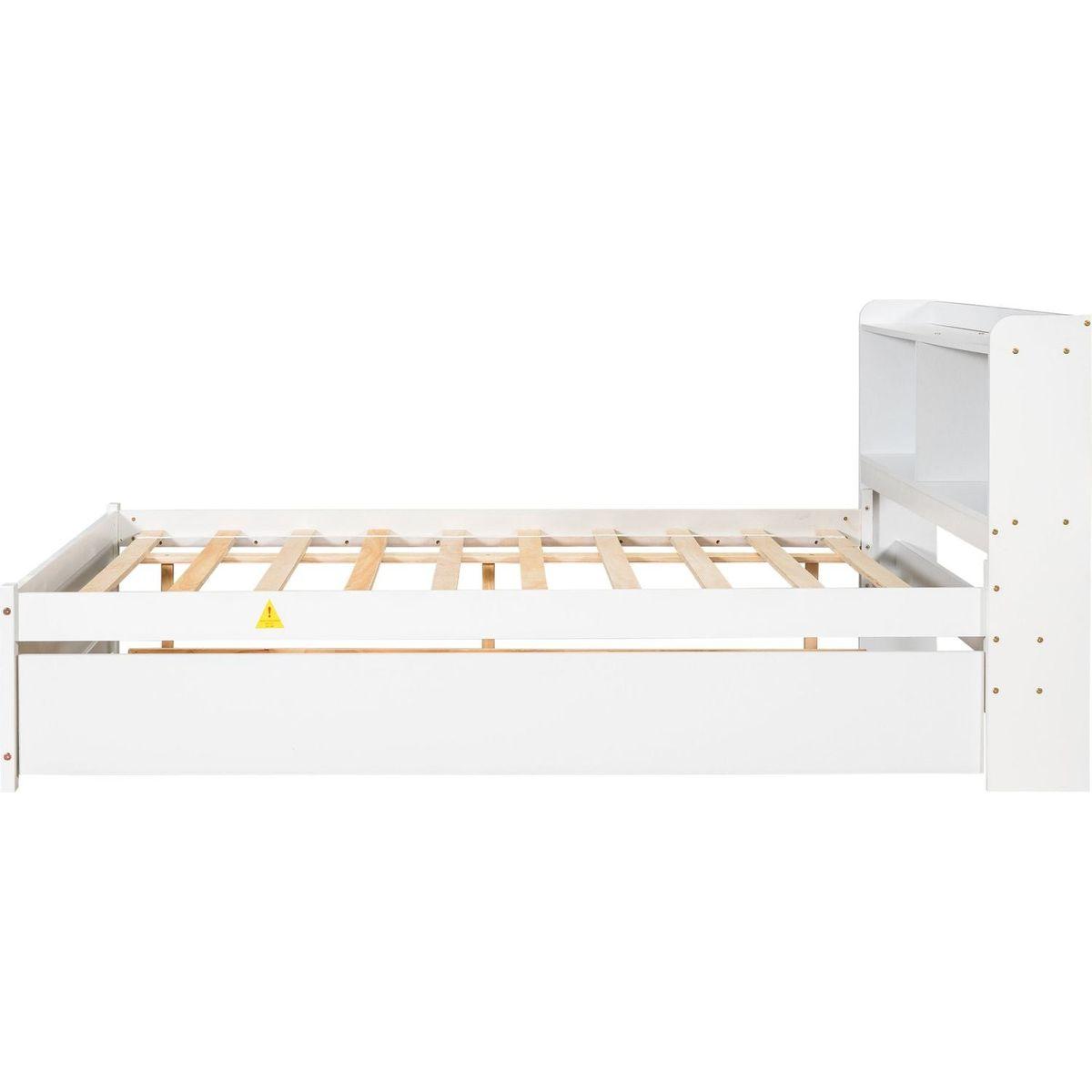 Full Bed with Trundle,Bookcase,White