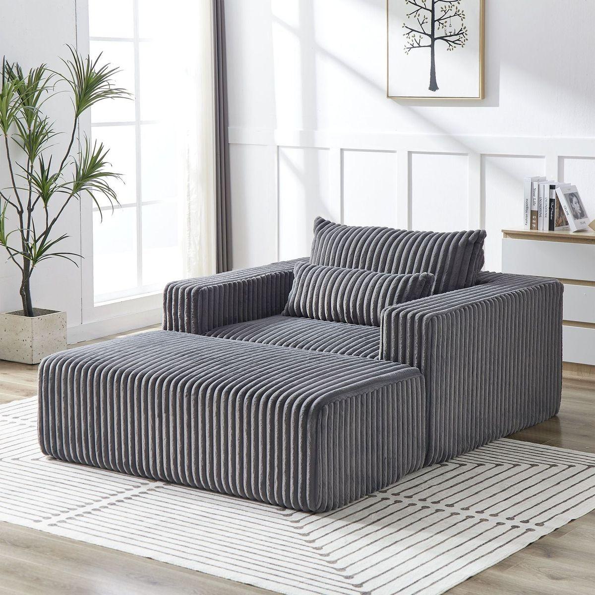 75-Inch Corduroy Sponge Sofa Lounge Chair with Removable footrest,No Assembly Required,Fluffy Modern Sleeper Chair for Indoor Living Room Bedroom