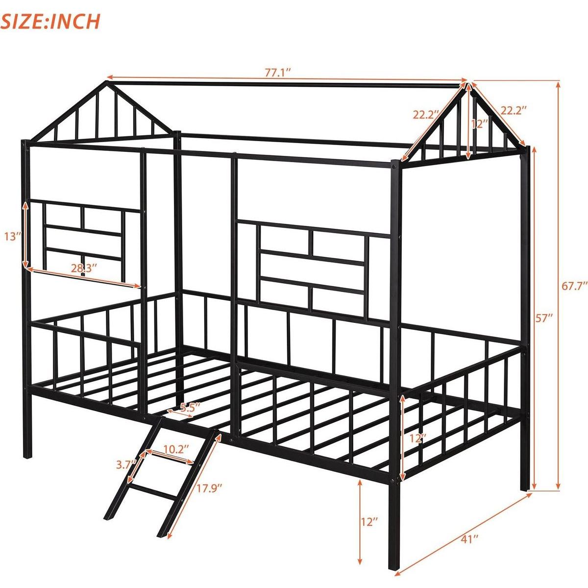 Metal House Bed Frame Twin Size with Slatted Support No Box Spring Needed Black