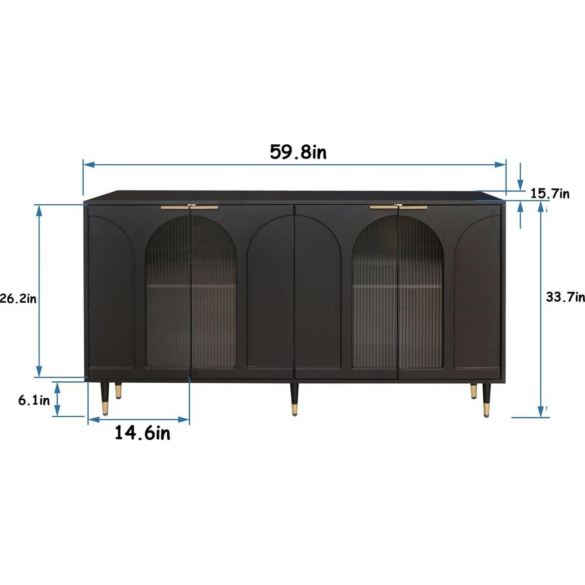 Accent Cabinet Black Lacquered Wooden Cabinet with 4 Glass Doors Sideboard Buffet Server Cabinet Storage Cabinet, for Living Room, Entryway, Hallway, Office, Kitchen and Dining Room