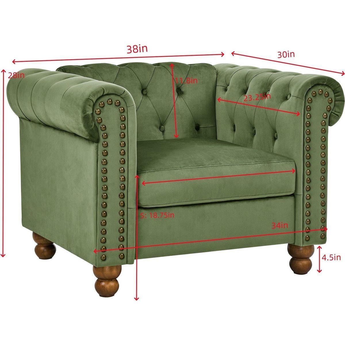 PHOYAL Large CHAIR, Velvet Sofa Classic Tufted Chesterfield Settee Sofa Modern 1 Seater Couch Furniture Tufted Back for Living Room (Green)