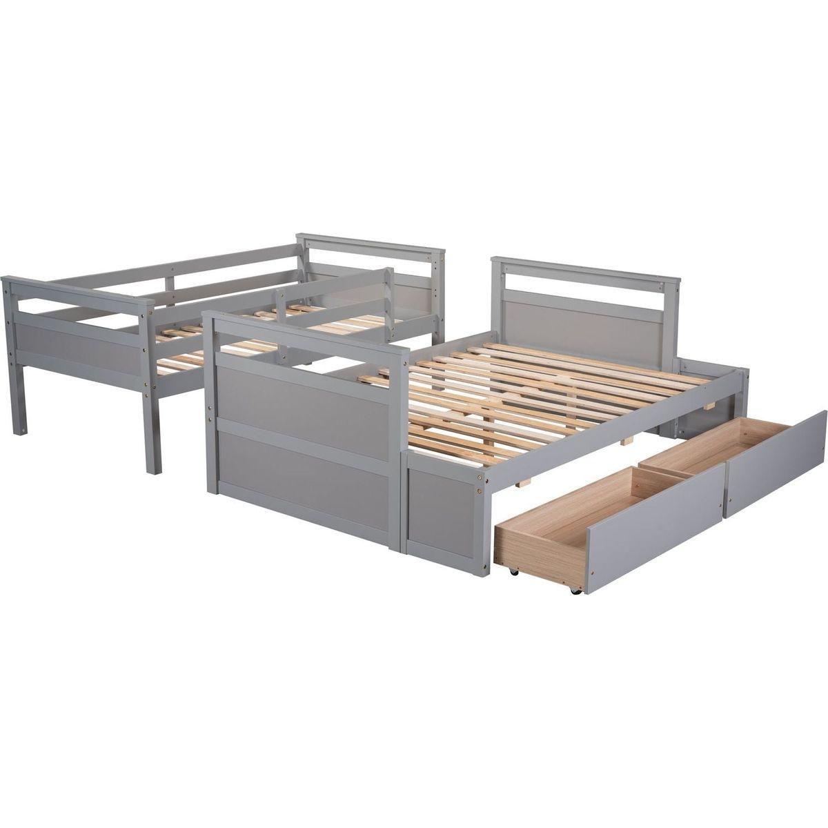 Twin over Full Bunk Bed with Storage - Gray