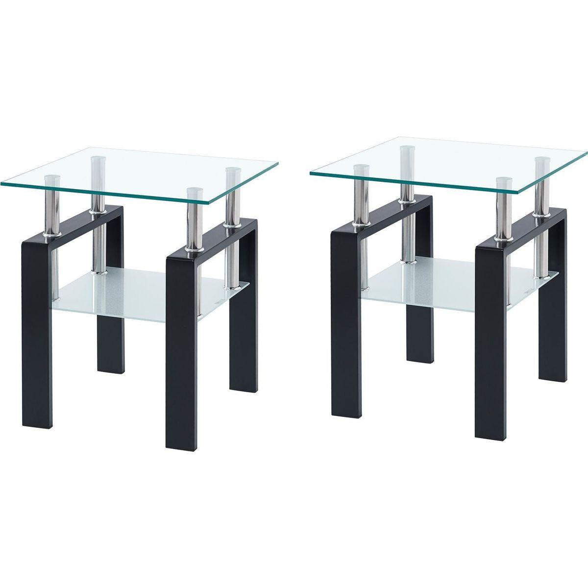 Tempered Transparent Glass End Table, 2-Layers Small Table with Storage, Living Room Side Table