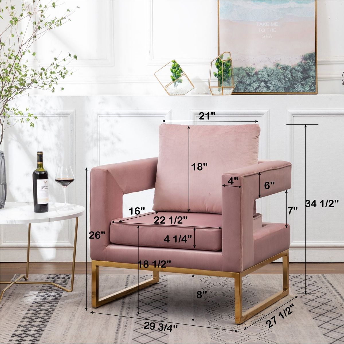 Lenola Contemporary Upholstered Accent Arm Chair, Pink