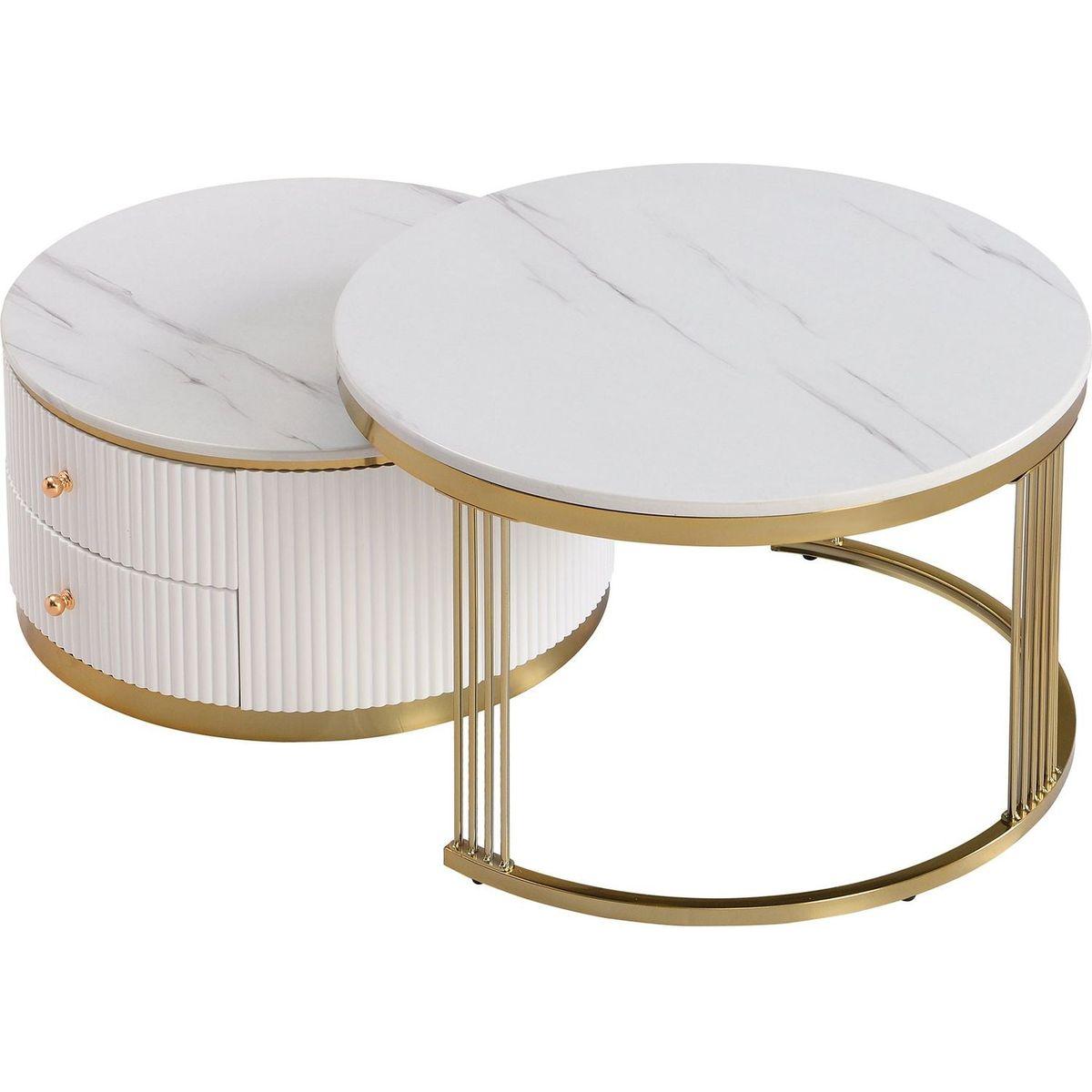 Modern 2 Pieces White Round Nesting Coffee Table with Drawers in 27.6"