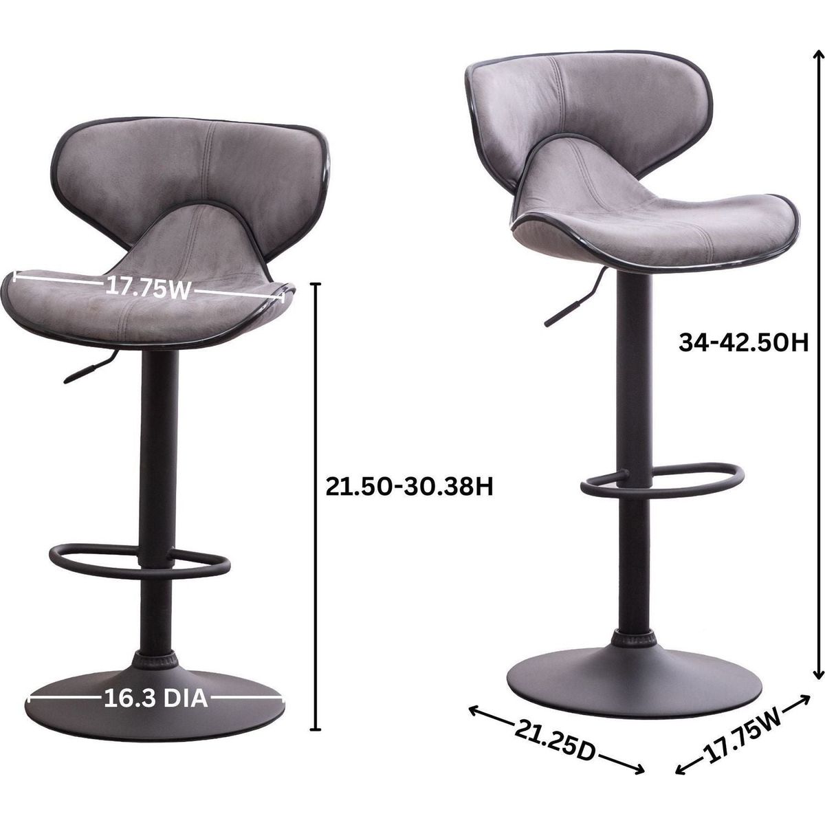 Masaccio Weathered Upholstery Airlift Adjustable Swivel Barstool with Chrome Base, Set of 2, Brown