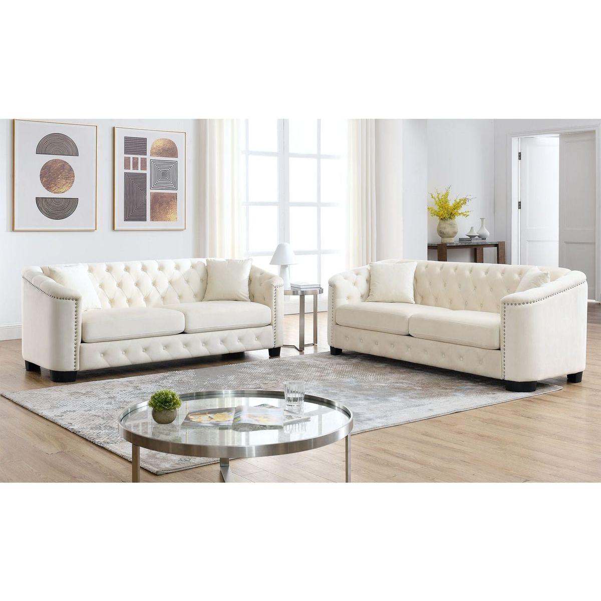 3-seater + 3-seater Combination sofa.Velvet beige
