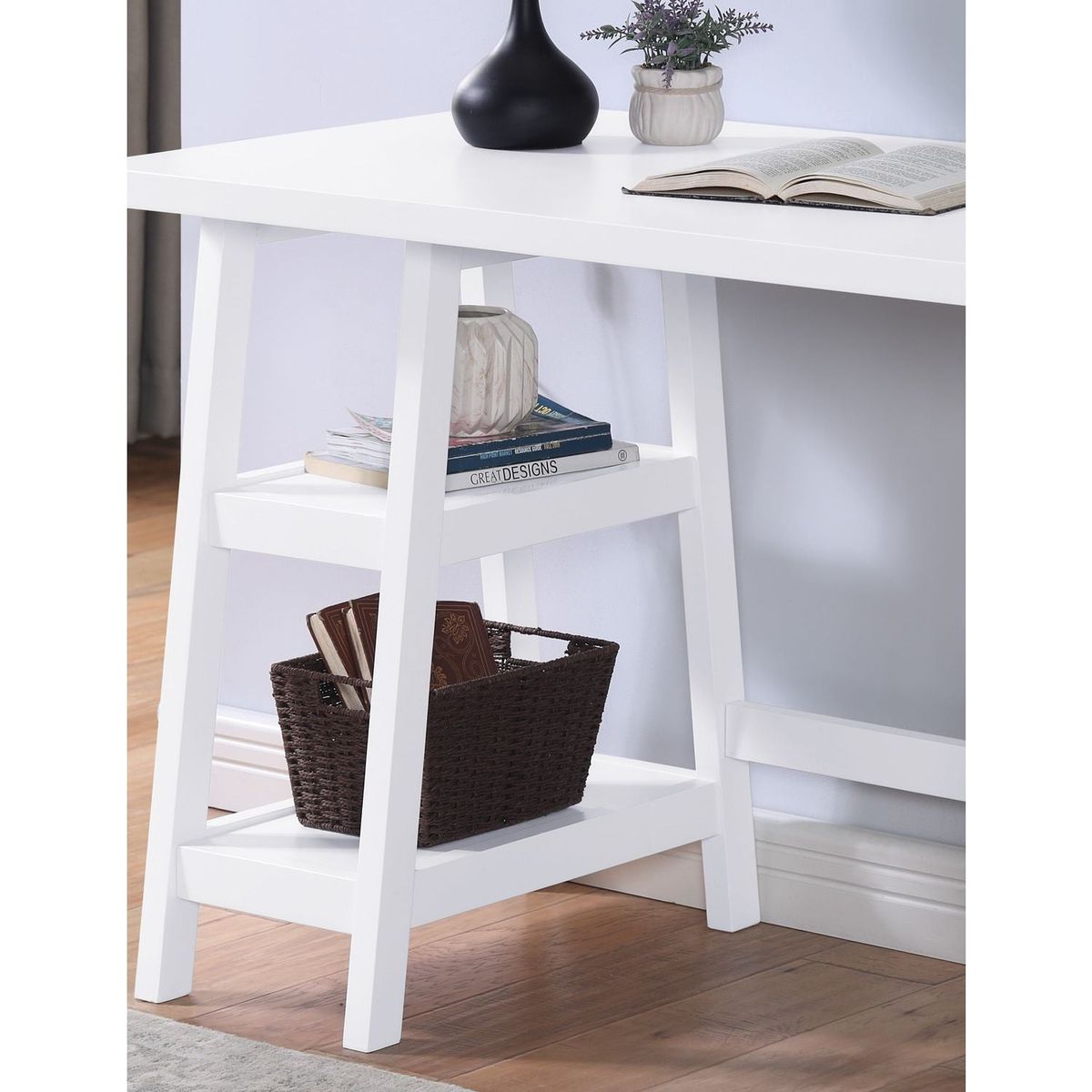 Redina Contemporary Wood Writing Desk with Storage, White